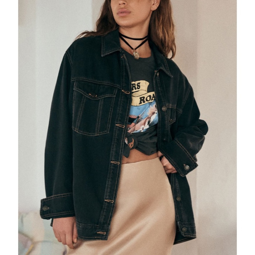 SPELL Muse Denim Jacket (Sz XS) Oversized Jean Shacket Faded Vintage Black